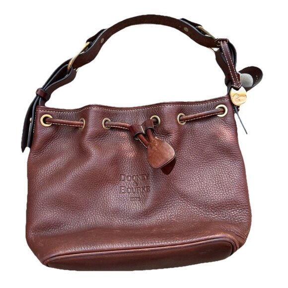 Vintage Dooney & Bourke Dark Brown Leather Drawstring Shoulder Bag Purse - Picture 1 of 16